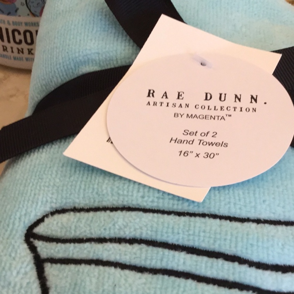 🛀 2 Rae Dunn BATH Velour Hand Towels Set Blue - Picture 5 of 7